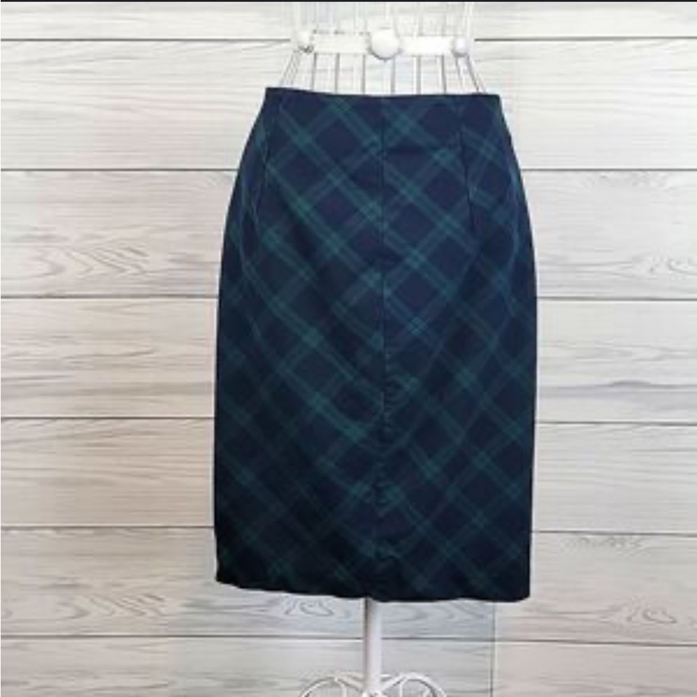 Green and Blue Tartan Plaid Pencil Skirt Size 12 - Picture 3 of 5